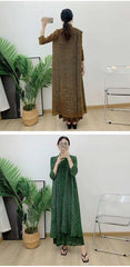 Luxury Pleats Dress & Coat Set