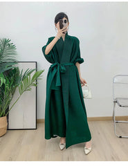 Couture Plissé Pleated Belted Robe Coat