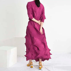 Plissé Geometric Midi Dress