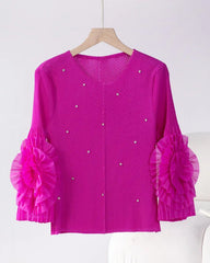 Luxury Sheer Pleated Ruffled Top