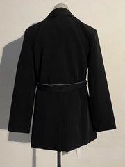 Versatile Monochrome White Pocket Belted Blazer