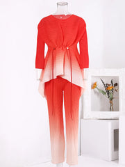 Women's 2 Piece Orange Pleated Matching Pants Set