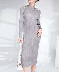 Plisse Cutout Shoulder Dress