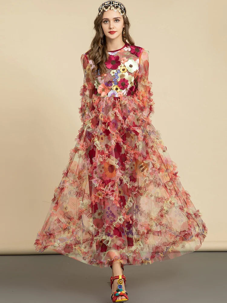 Floral Ruffle Midi Dress | Romantic Gown