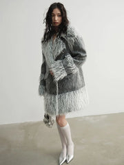 Women's Luxe Gray Oversized Faux Fur Coat – Elegant Comfort