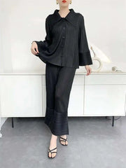 Elegant Plissé Pocket Wide Leg Pant
