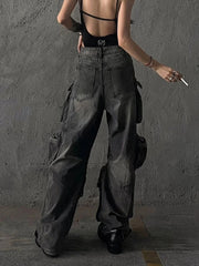 Women's Vintage Low Rise Cargo Denim Jeans