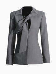 Women's Luxe Gray Blazer with Collar Bow