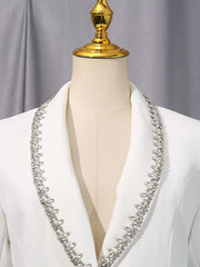 Luxury Feather Crystal Collar Blazer