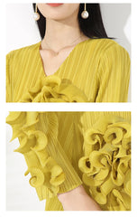 Pleated 3D Ruffle Floral Dress