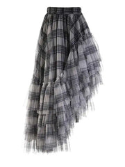 Asymmetric Tiered Tulle Ruffle Skirt