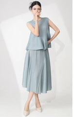 Pleated Sleeveless Top & Skirt Set