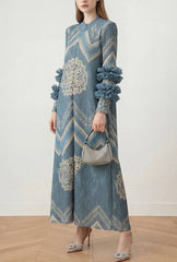 Plissé Ruffle-Sleeve Dress