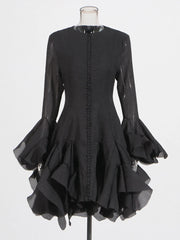 Mini Luxury Dress with Ruffles - Long Sleeve