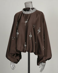 Crystal-Adorned Draped Blouse