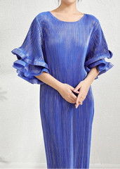 Elegant Plisse Ruffle-Sleeve Dress