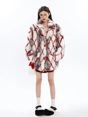 Retro Chic Couture Plaid Fur Overcoat