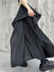 Asymmetric Wide-Leg Pleated Elastic Waist Trousers