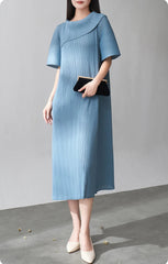 Balloon-Sleeve Pleated Dress