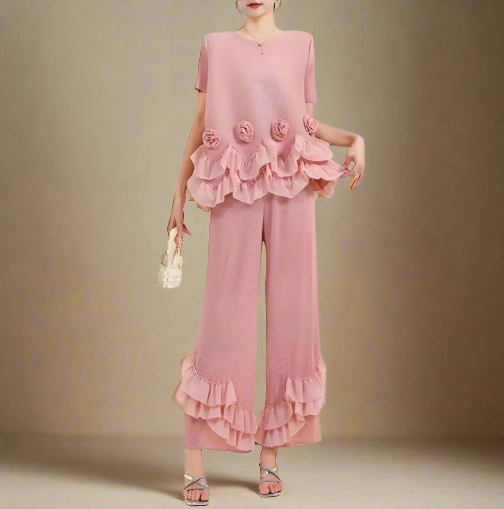 Truly Plissé Floral Ruffle 2-Piece