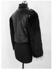 Cropped Motorcycle Faux Leather & Fur Jacket