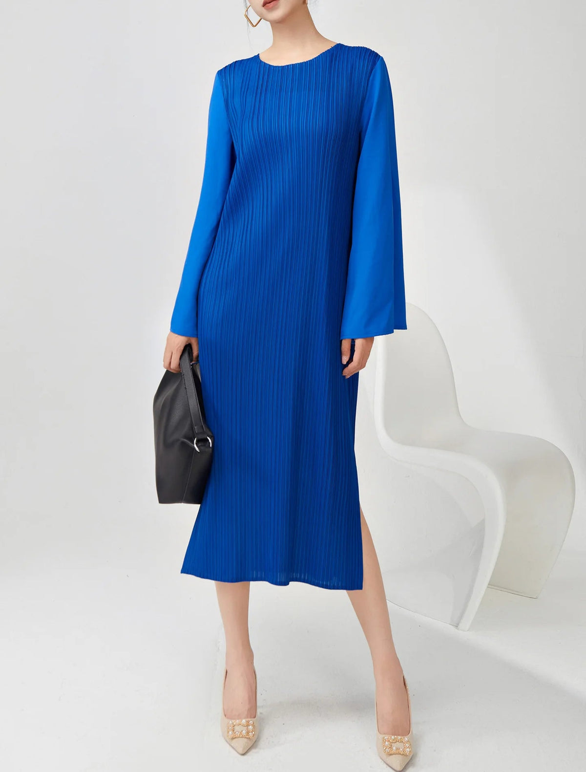 Sculptural Pleated Draped Dress