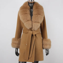 Petite Cashmere Wool Real Fur Jacket