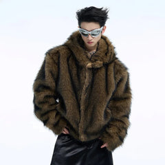 Men's Luxury Streetwear Bear Faux Fur Hooded Jacket