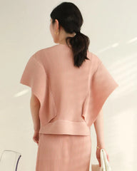 Luxe Plissé Cape-Sleeve Top