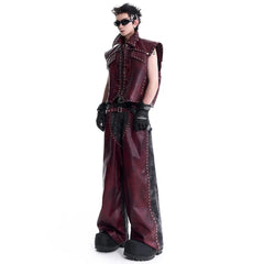 Men's 2 Piece Studded Western Faux Leather Vest & Pants Set