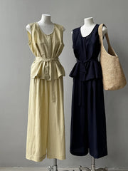 Linen Blend Top & Wide Leg Trousers Set