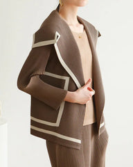 Pleated Shawl-Collar Cardigan