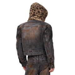 Men's Leopard Hood Denim Jacket