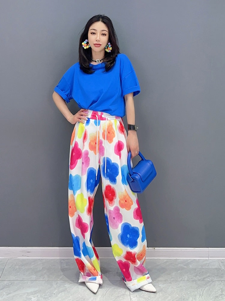Luxe Floral Oversized Elastic Waistband Pants