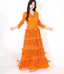 Plissé Japanese Fringe Midi Dress