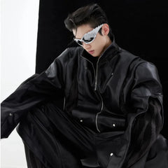 Men's Faux Leather Biker Jacket and Pants Set