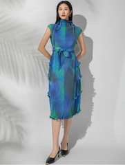 Luxury Pleated High-Neck Dress