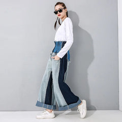 HEYFANCYSTYLE High Waist Distressed Denim Trousers