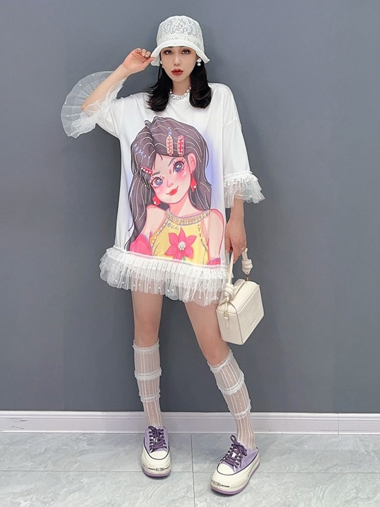 Kawaii Luxe Lace Sleeves Shirt Dress