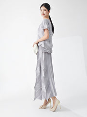 Ikebana Pleated Geometric Top and Skirt