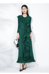 Luxurious Plissé Pleated 3D Ruffles Midi Dress