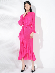 Luxe Micro-Pleated Ruffle Dress