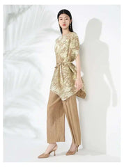 Gold Pleated Top & Pant Set