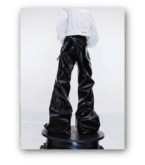 Men's Luxe Black Shiny Vegan Leather Flared Pants