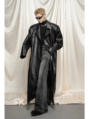 Men's Faux Leather Extra Long Trench Coat | Luxury Streetwear