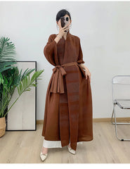 Couture Plissé Pleated Belted Robe Coat