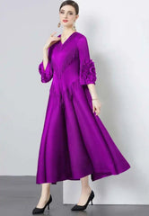 Plisse Floral Cape Sleeve Dress