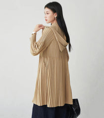 Elegant Pleated Hooded Coat
