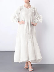 Floral Bell Sleeve Pleated Dress