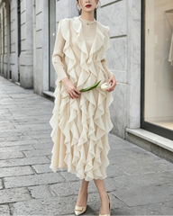 Luxury Ruffle Plissé Midi Dress